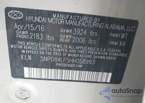 2017 Hyundai Elantra Se from USA, damaged, VIN 5NPD84LF5HH058993